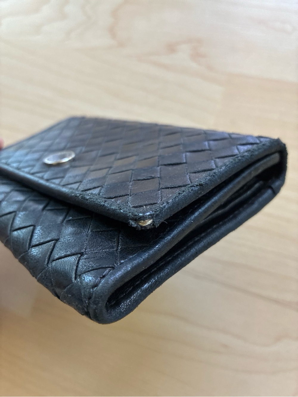 Bottega Veneta Vintage Black Intrecciato Leather Snap Wallet - Picture 5 of 8